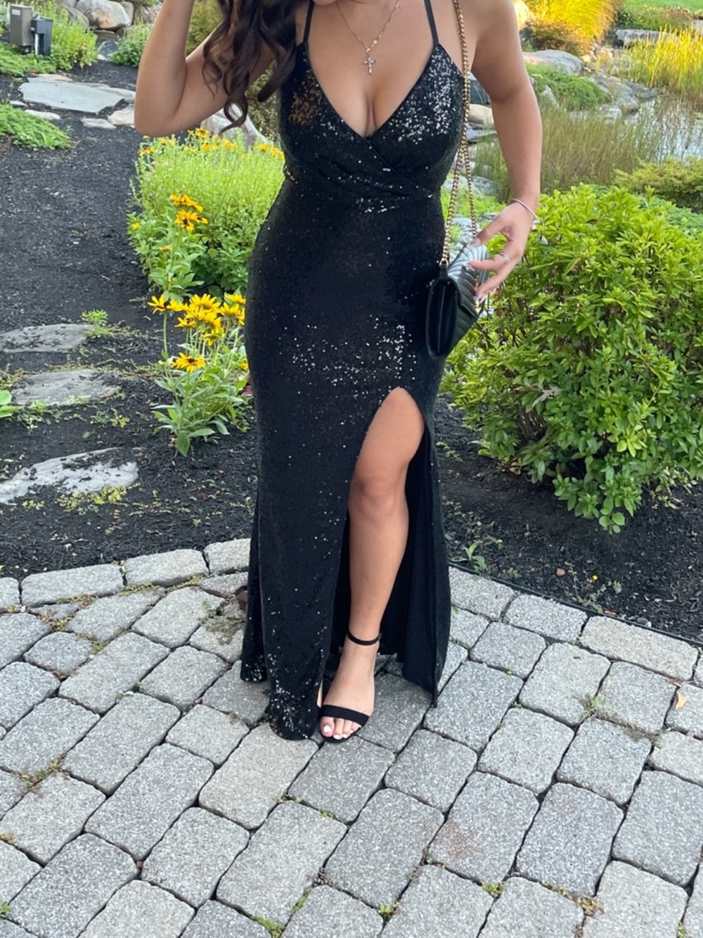 Windsor Black Sequin Gown with leg Slit
